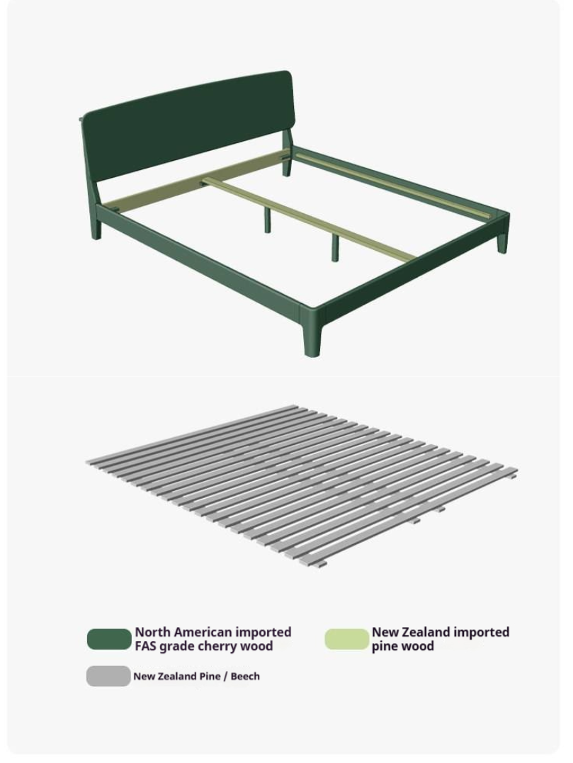 Cherry Solid Wood Bed — Retro Simple Luminous Bed with Charging and Storage