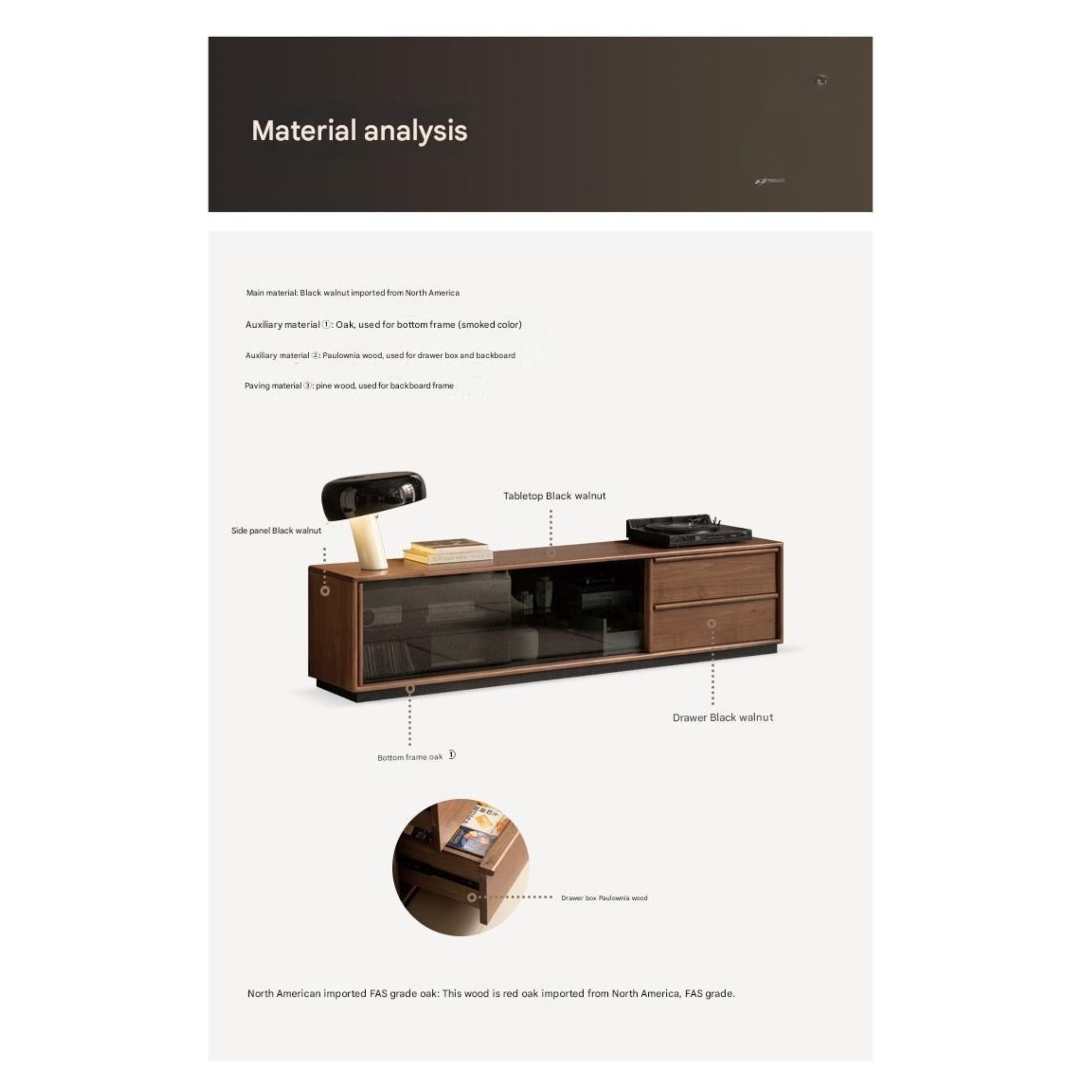 Black Walnut, Oak Solid Wood Italian Light Luxury Floor TV Cabinet.