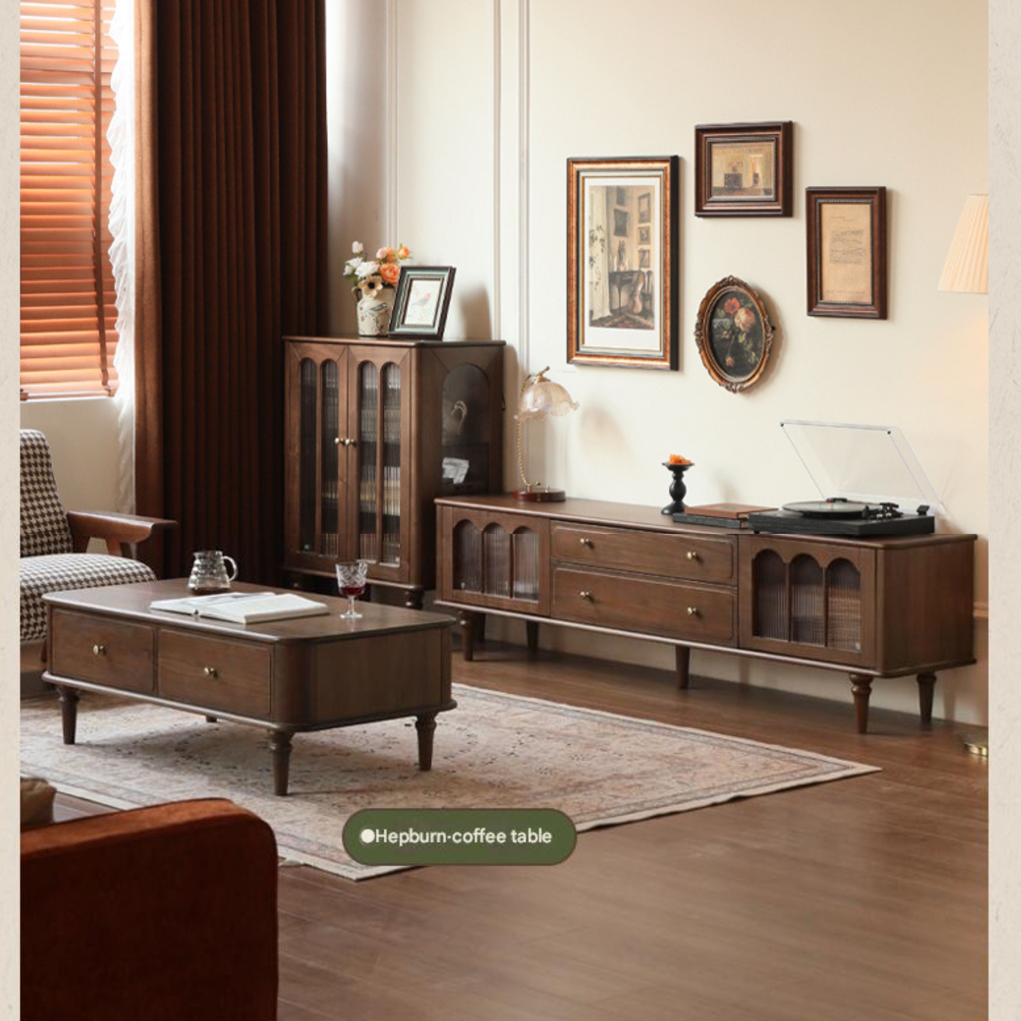Black Walnut Solid Wood American Retro TV Cabinet.