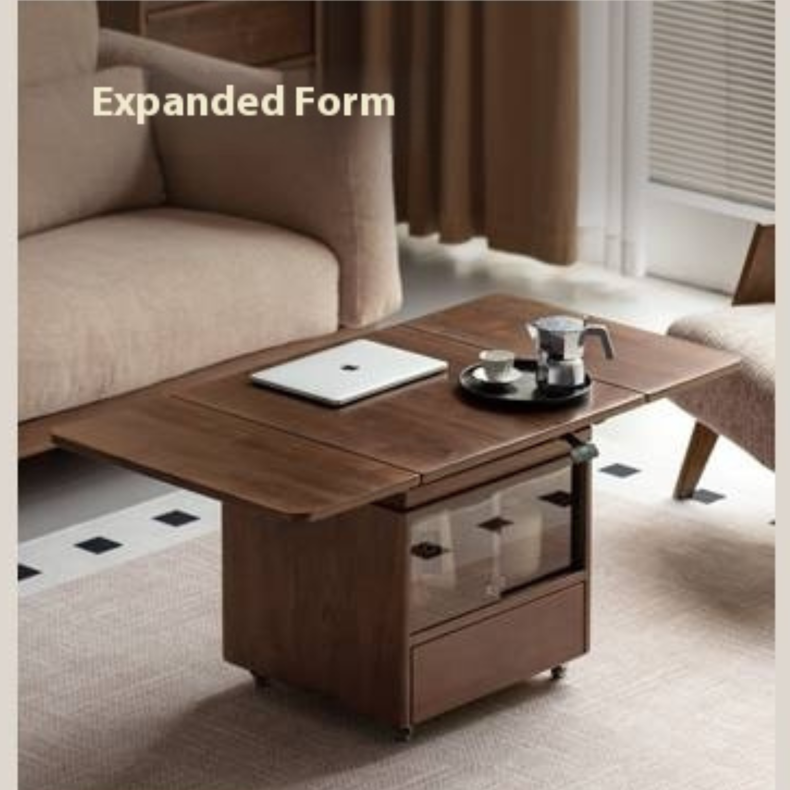 Black Walnut Solid Wood Mobile Folding Coffee Table