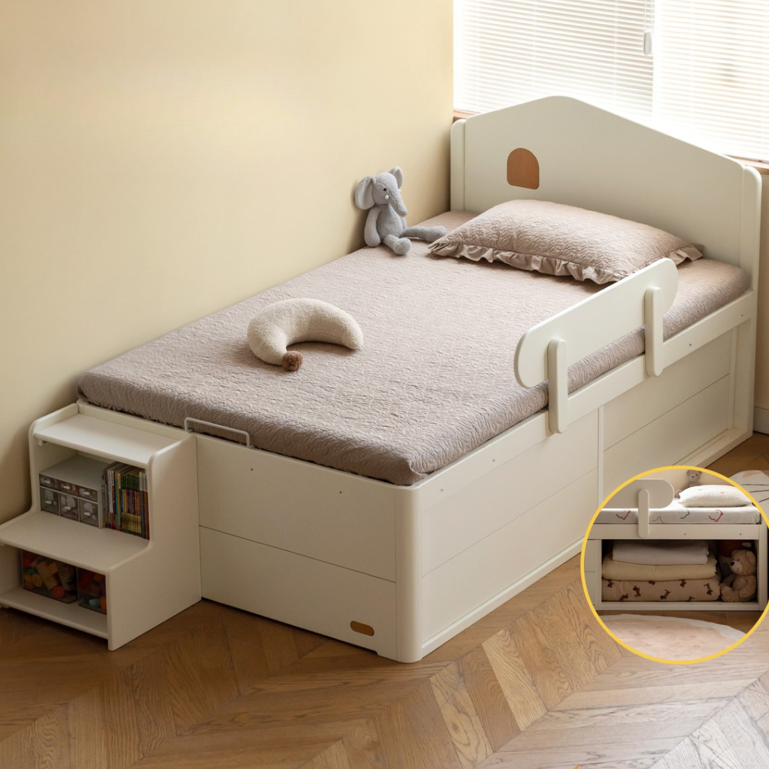 Rubberwood Solid Wood Children's White Storage Box Bed