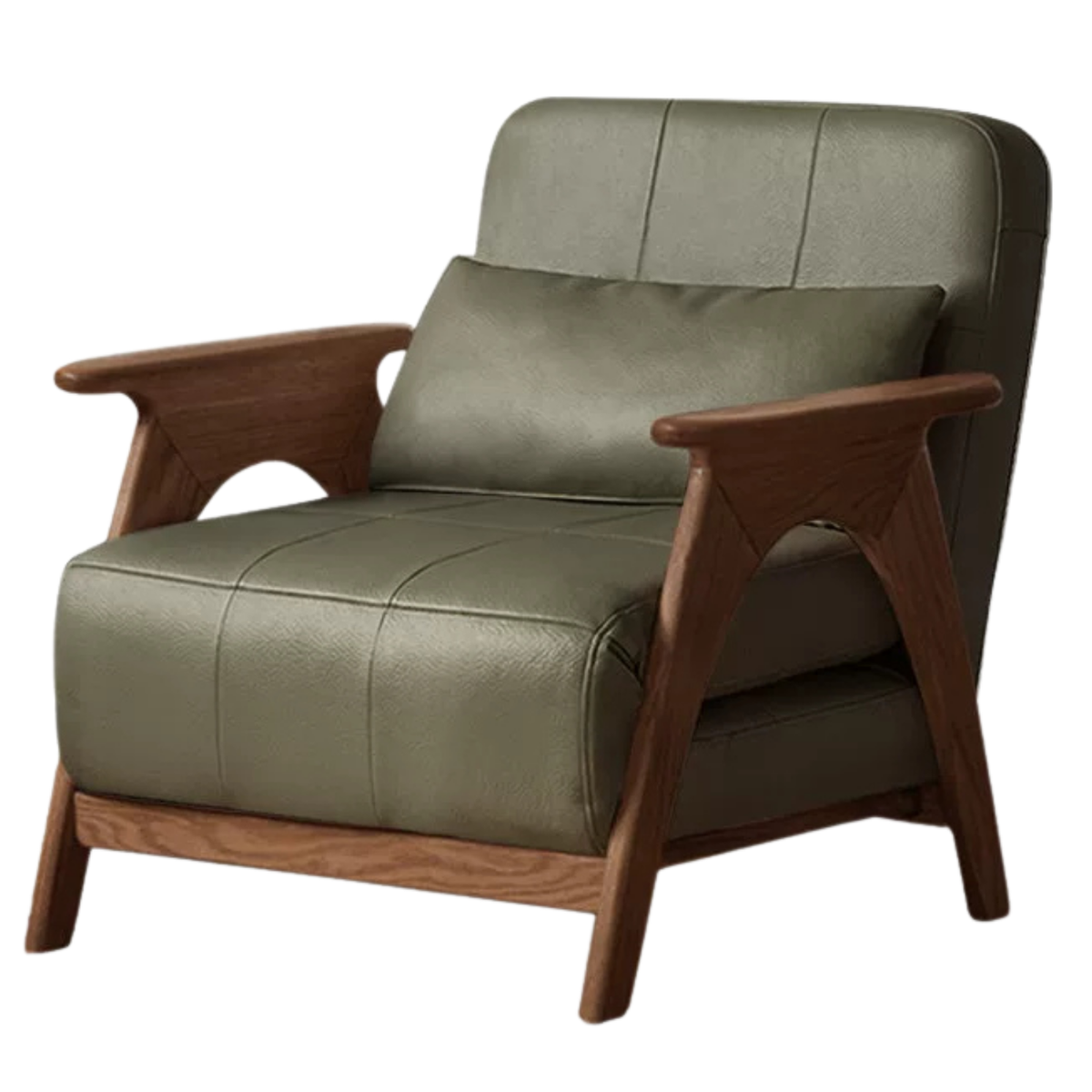 Oak, Beech Solid Wood Folding Sofa Bed Chair in Faux Leather