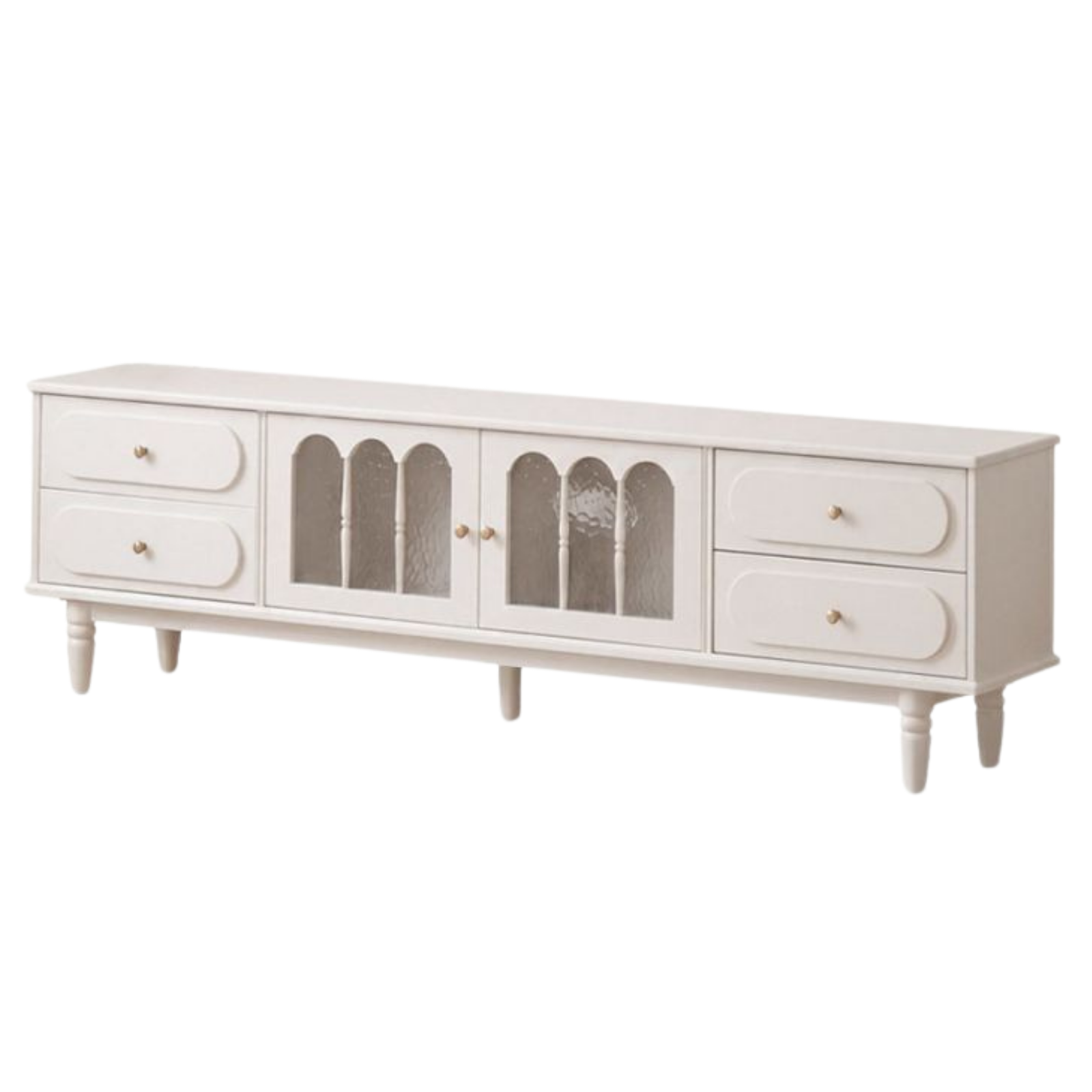 Solid RubberWood French Country TV Console with Arched Glass Doors