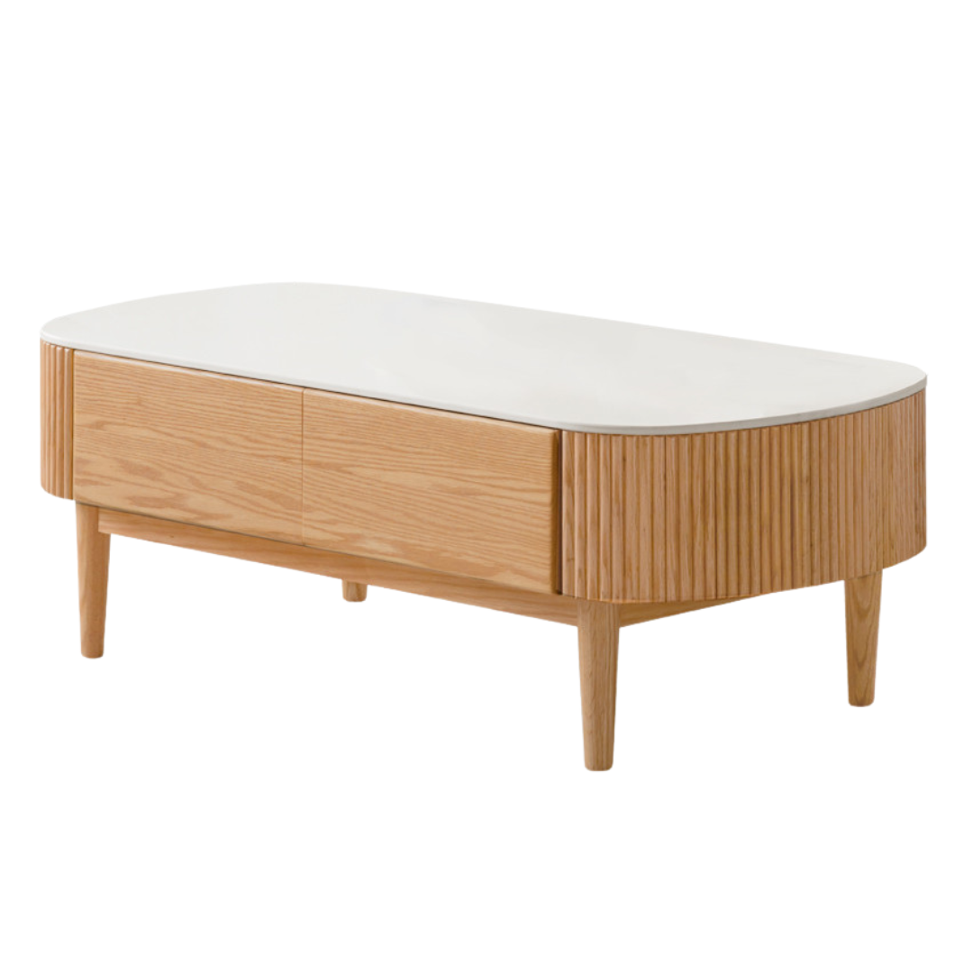 Oak Solid Wood Slate Coffee Table Modern Log Coffee Table