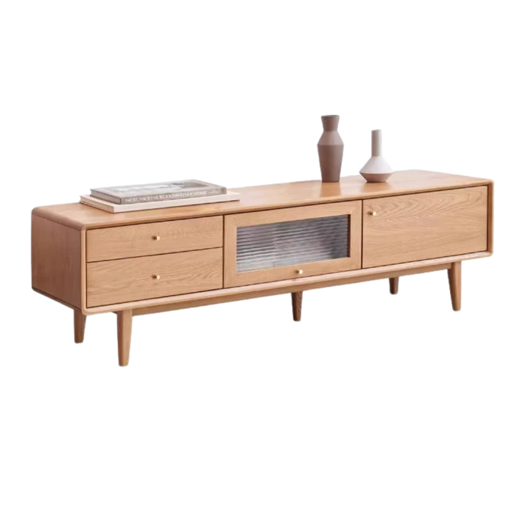 Oak Solid Wood Flip Door TV Cabinet.