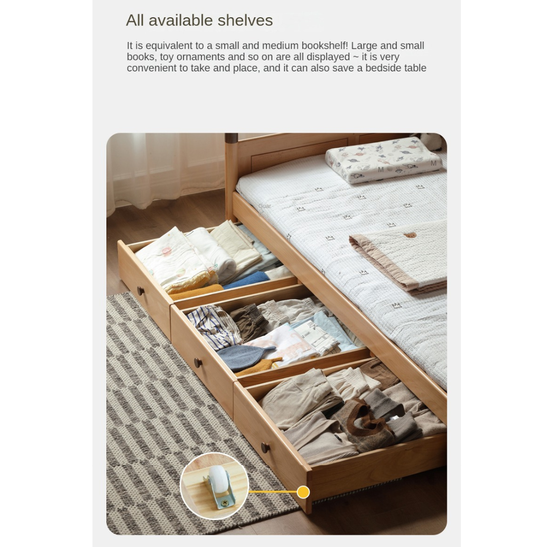 Oak solid wood Multi-function bed with storage