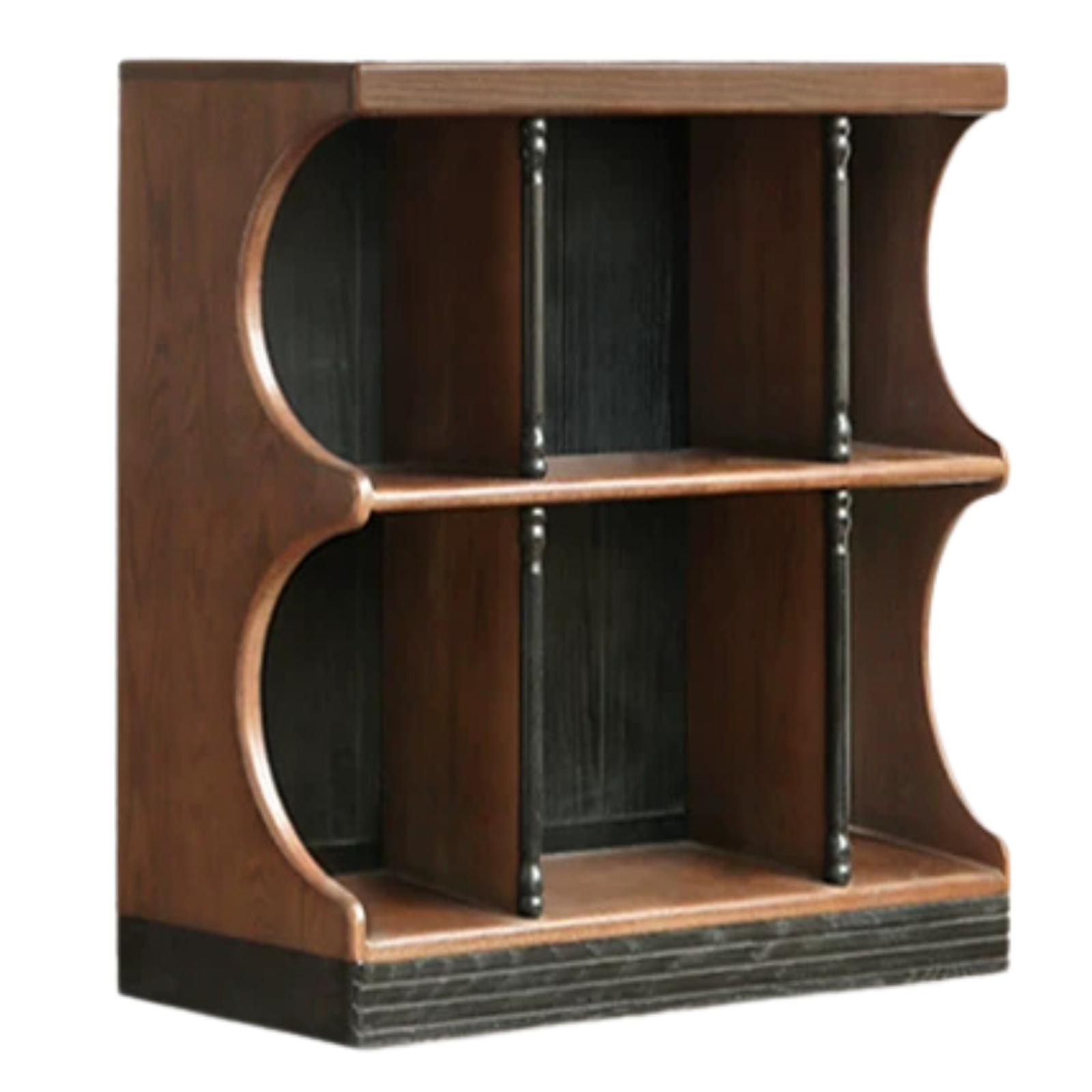 Oak, Black Walnut Solid Wood Etagere Bookcase with Scalloped Wave Shelf Design
