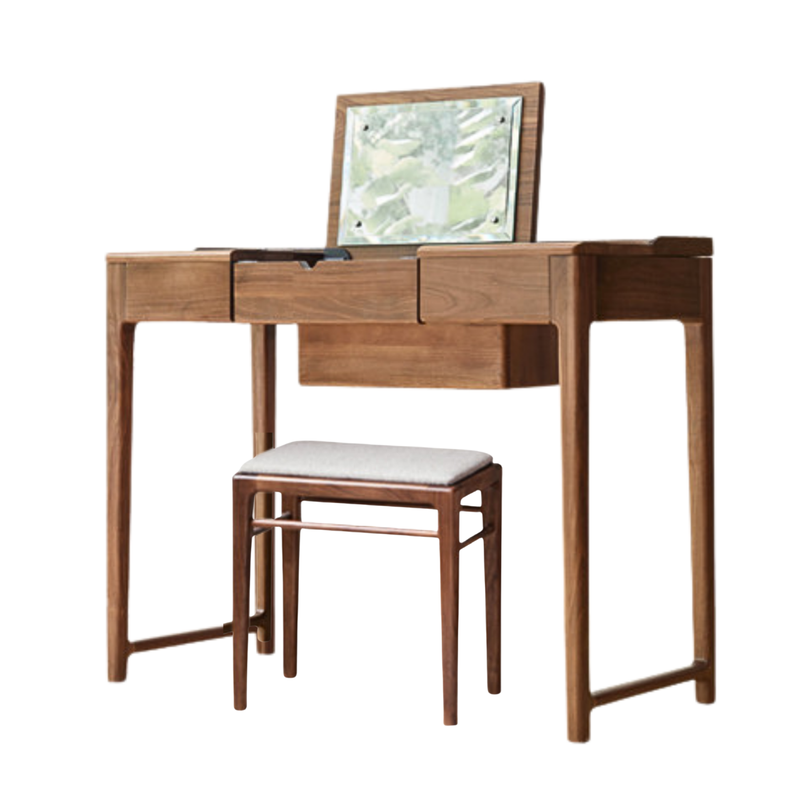 Black Walnut, Ash Solid Wood Flip Vanity Table.