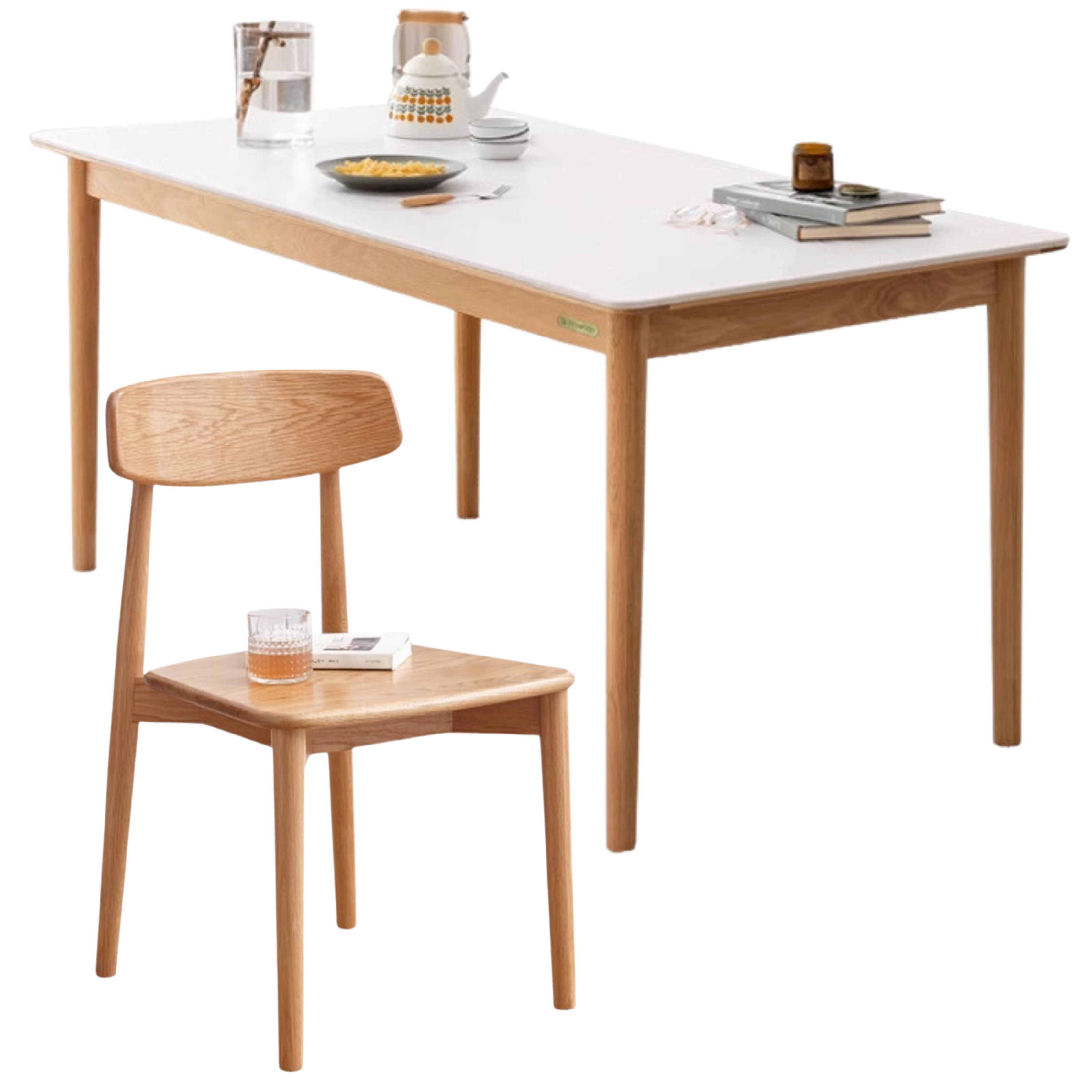 Oak, Beech Solid Wood Dining Table With Rock Slab Surface