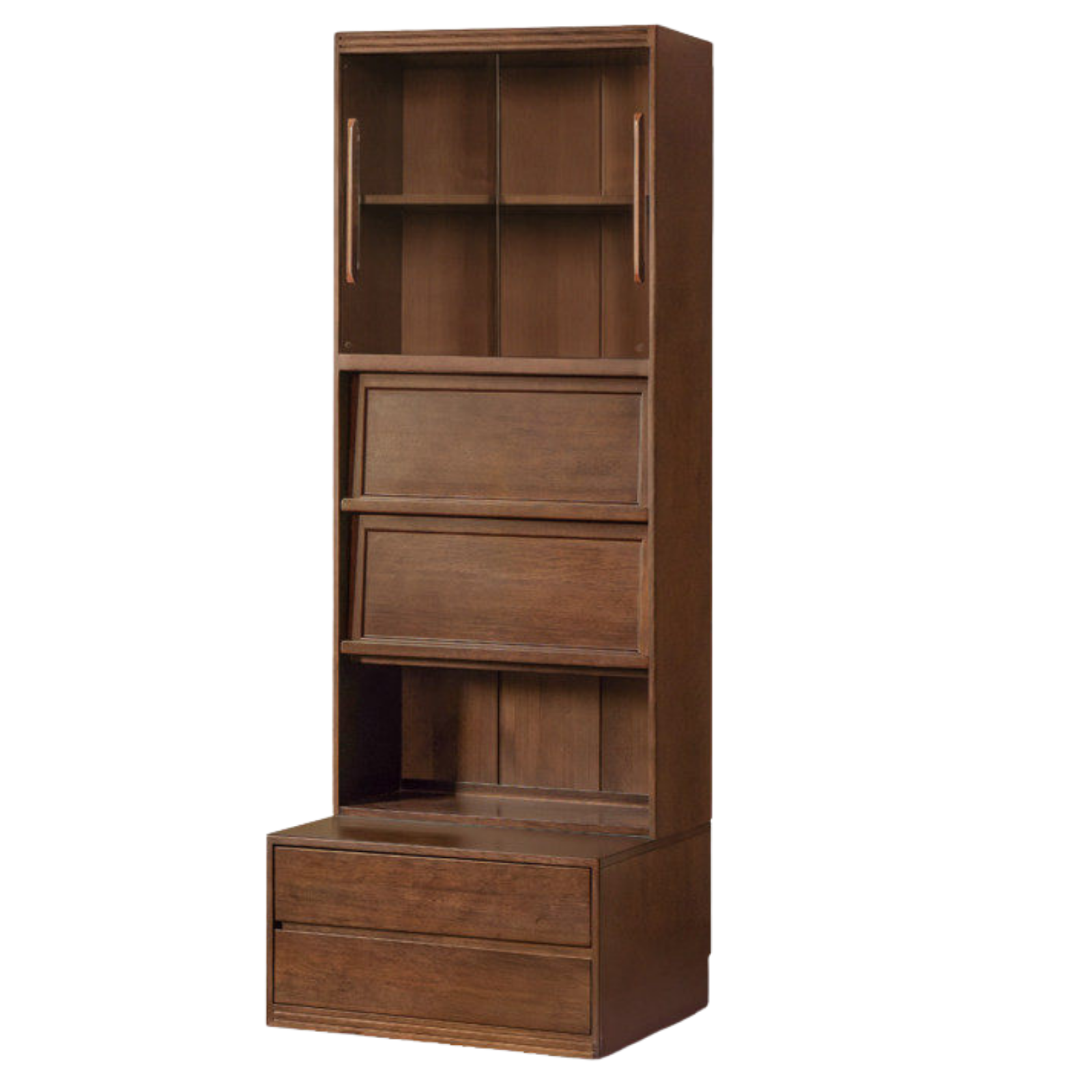 Solid Longan Hardwood, Ash Solid Wood Bookcase with Floor-to-Deck and Wall-Mounted Display Cabinet
