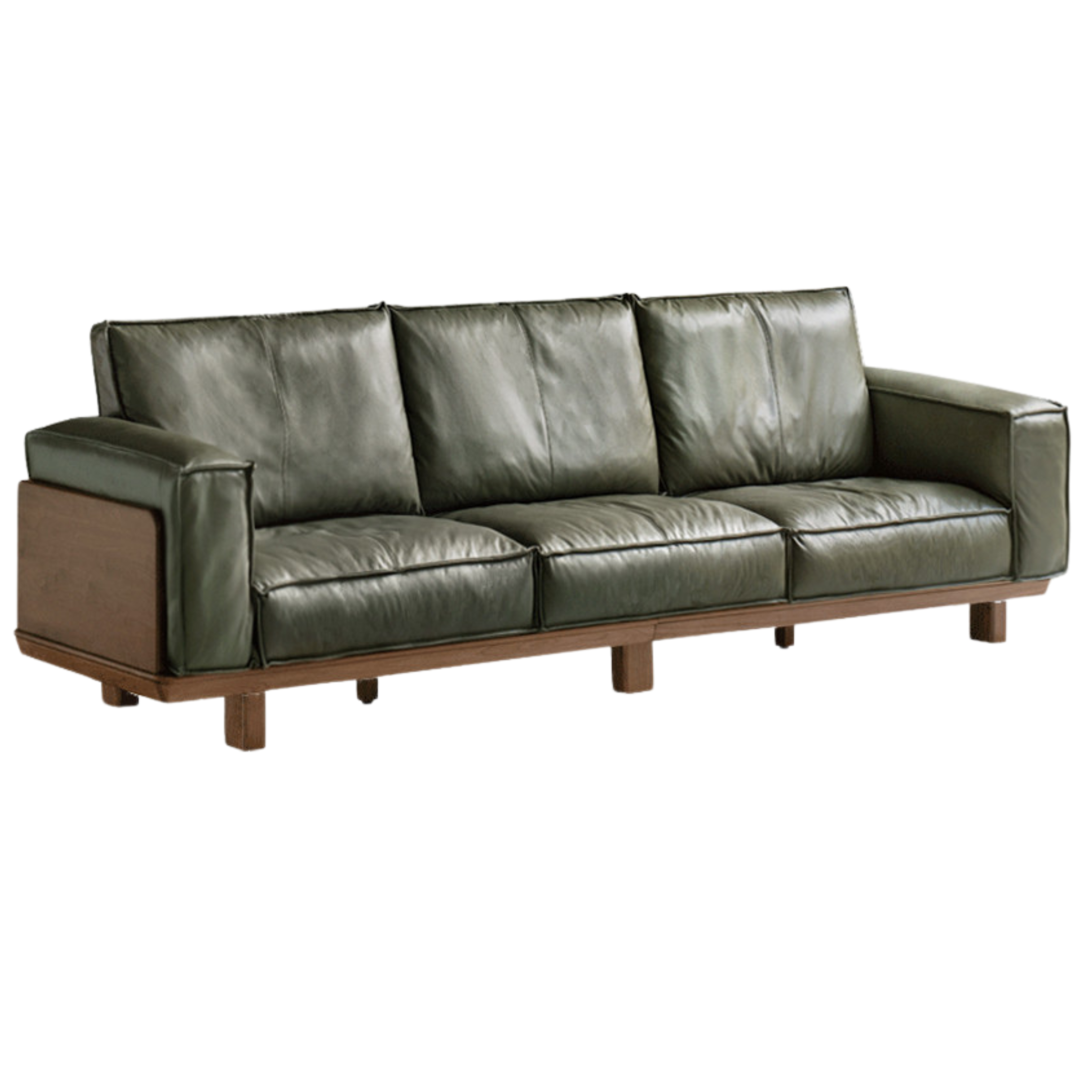 Black Walnut Solid Wood Leather Sofa.