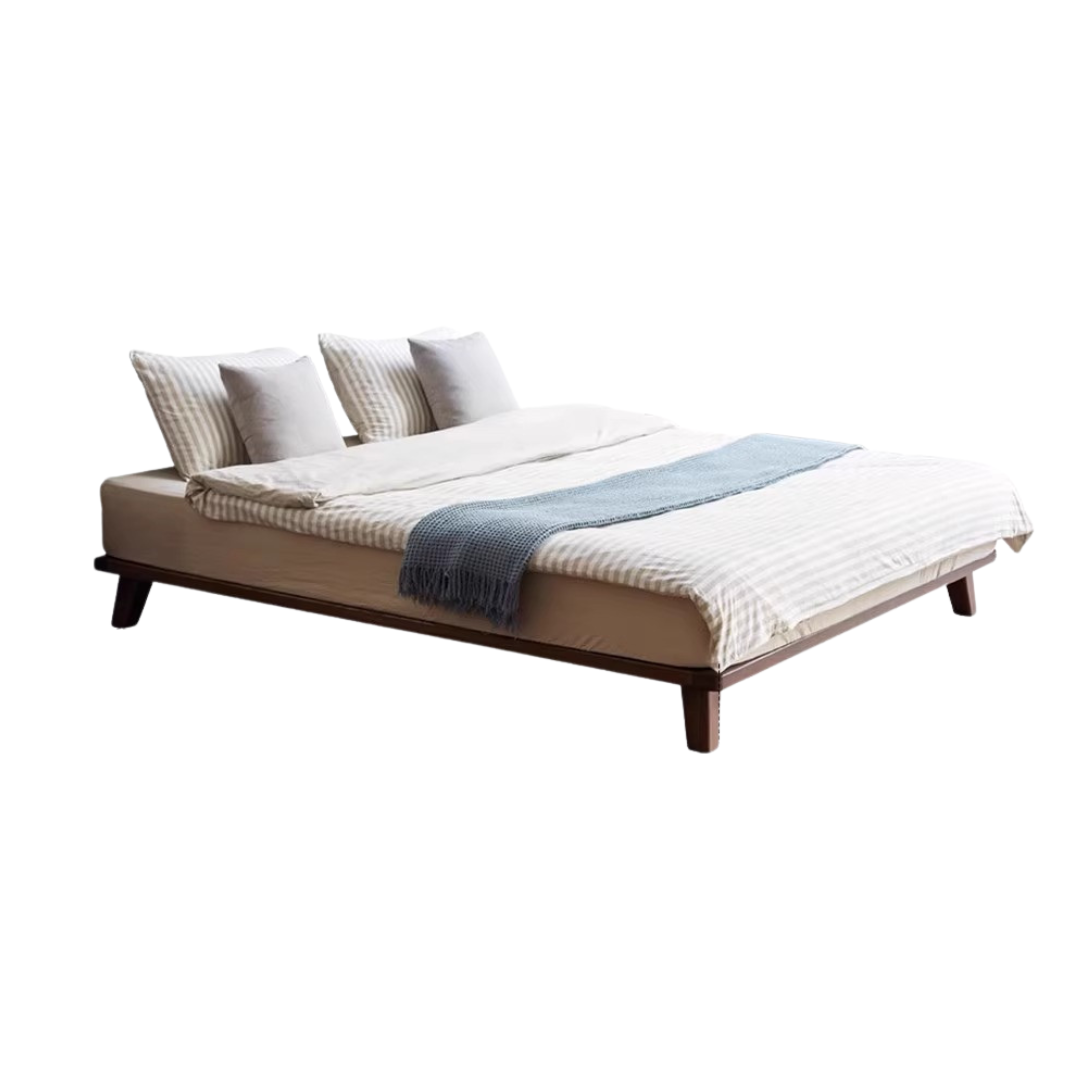 Oak,Rubberwood solid wood platform bed, headboard-free bed