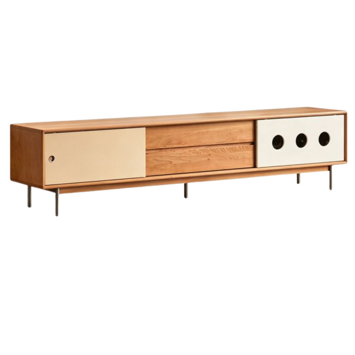 Cherry Solid Wood Bauhaus TV Stand with Color-Block Storage