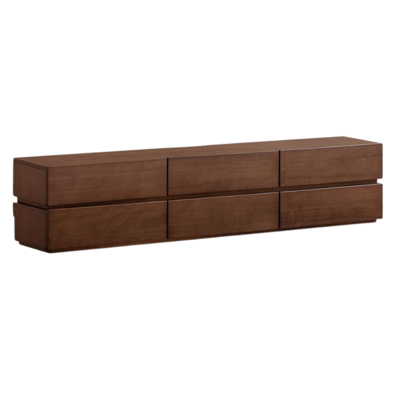 Solid Longan Hardwood Floating Media Console with Push-Open Drawers