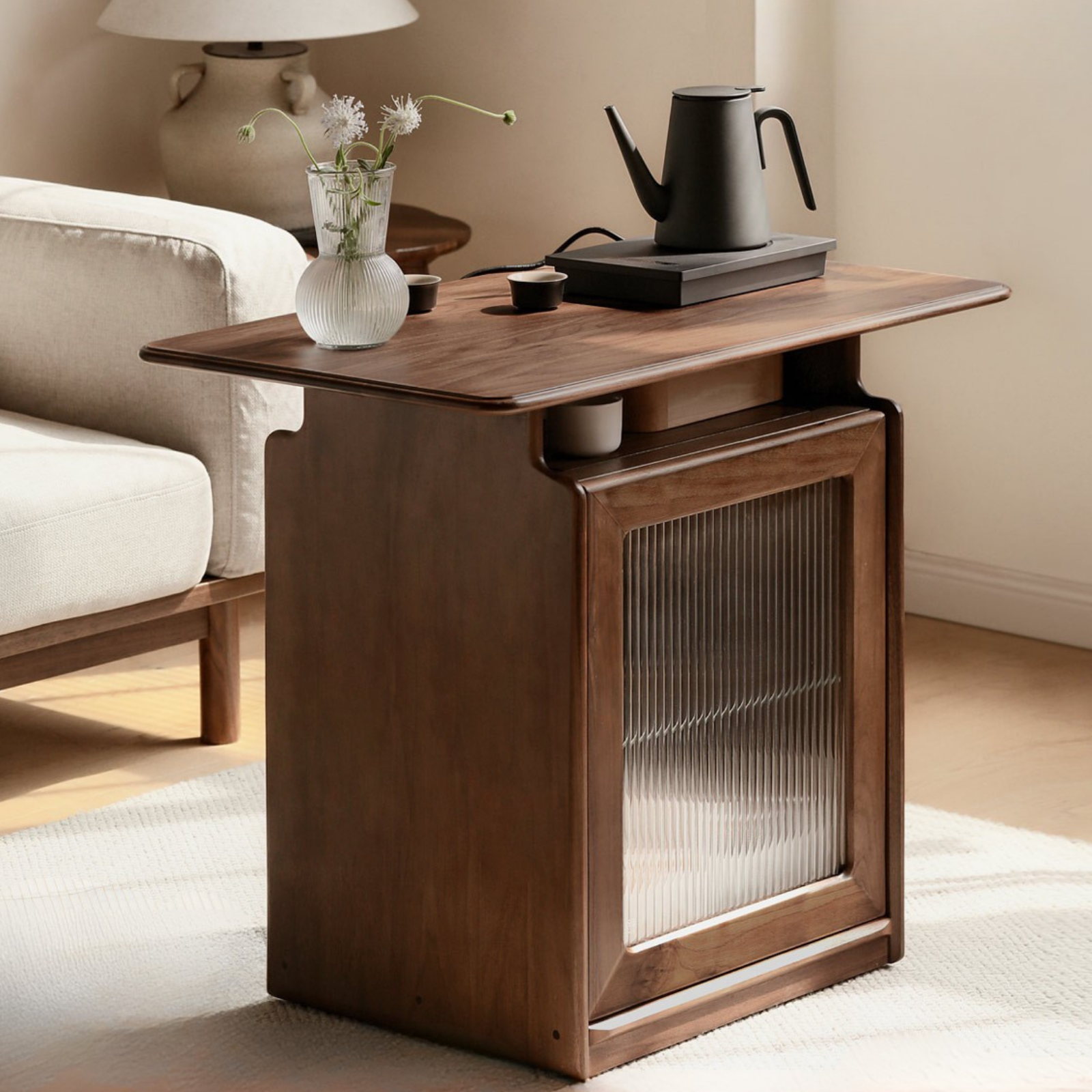 Ash, Black Walnut Solid Wood Mobile Coffee Cabinet