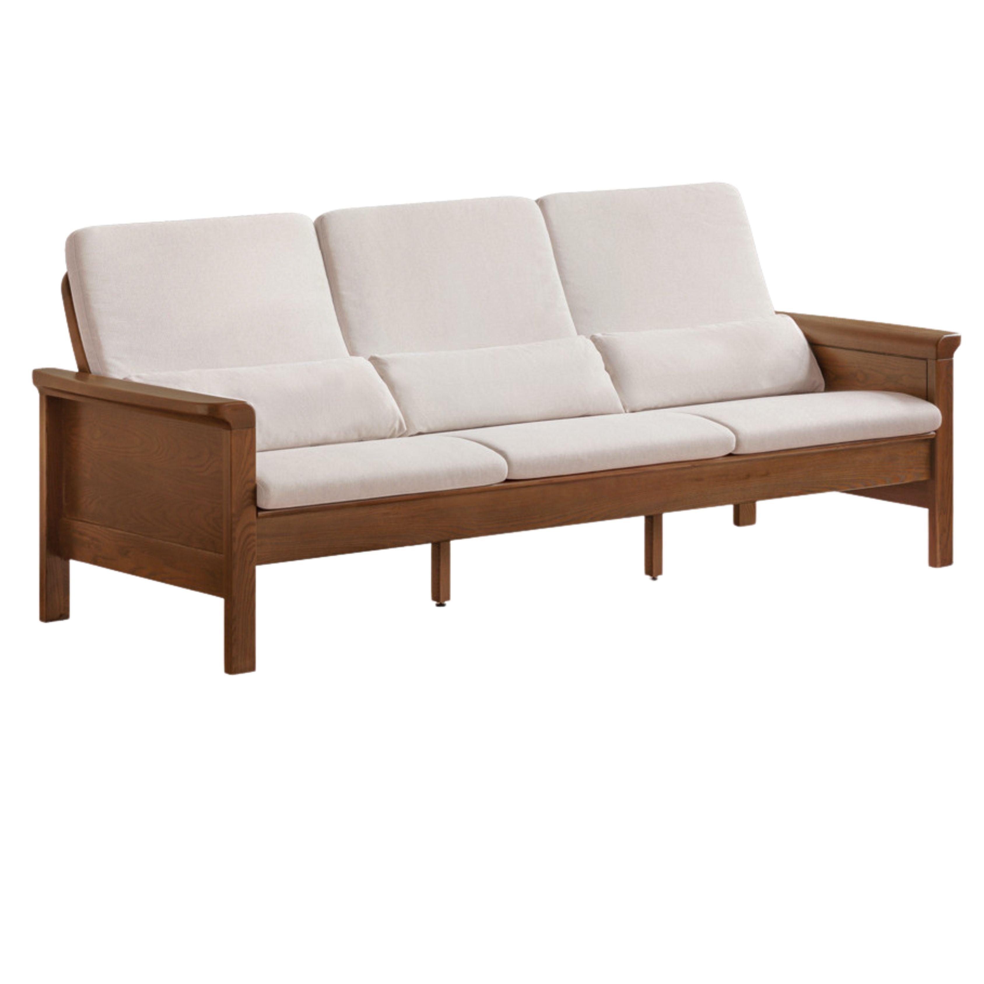 Ash Walnut Colored Straight Fabric Sofa.