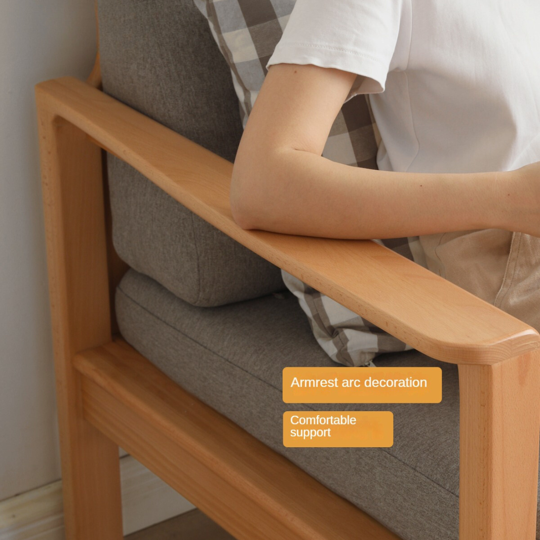 Beech Solid Wood Armchair Modern Minimalist)