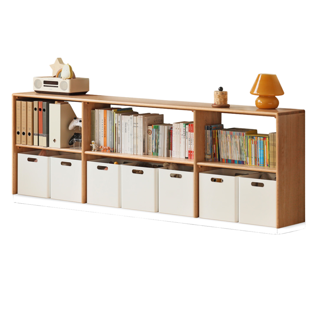 Oak, Solid Rubberwood TV Cabinet Minimalist Children's Toy Storage.