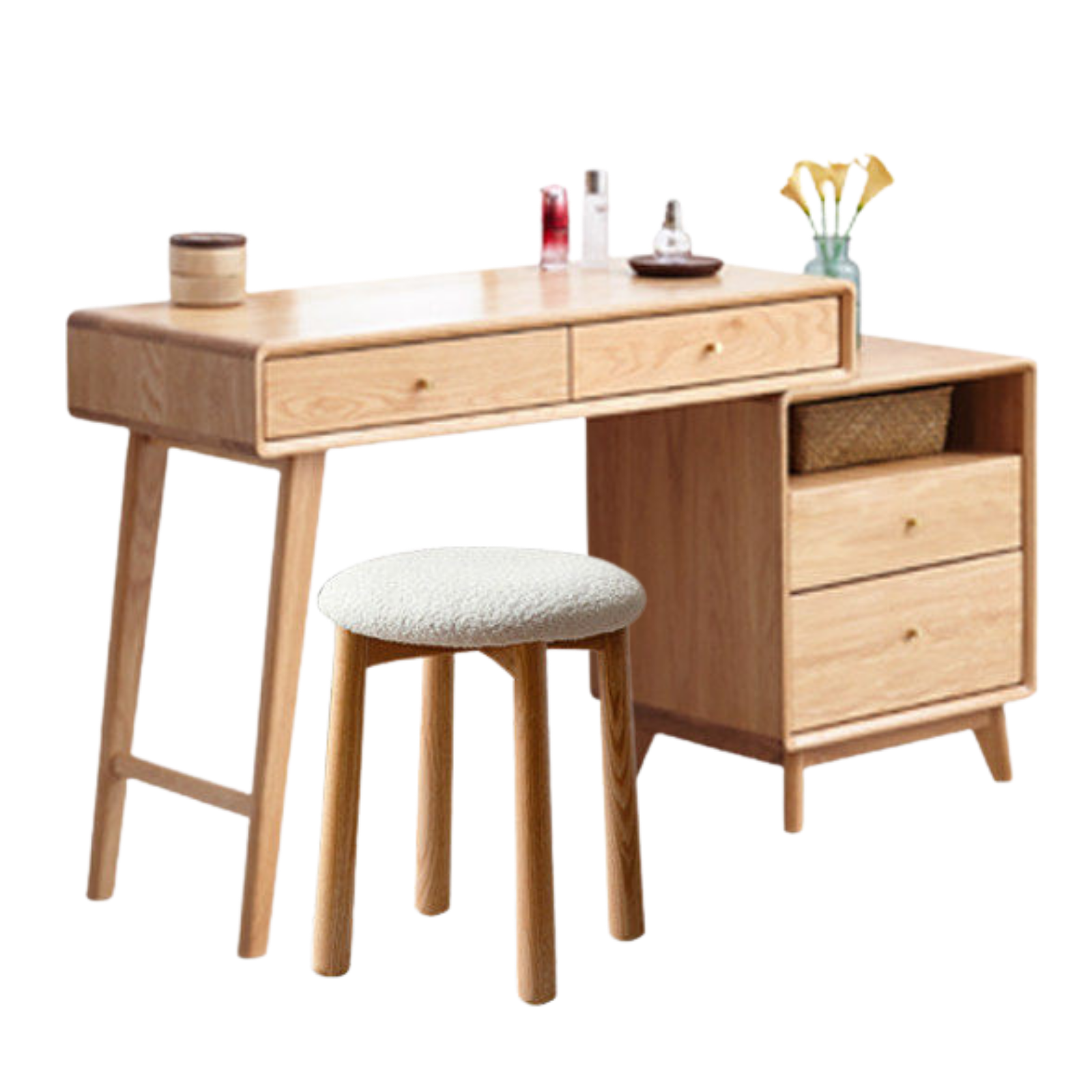 Oak Solid Wood Telescopic Vanity Table Cabinet.