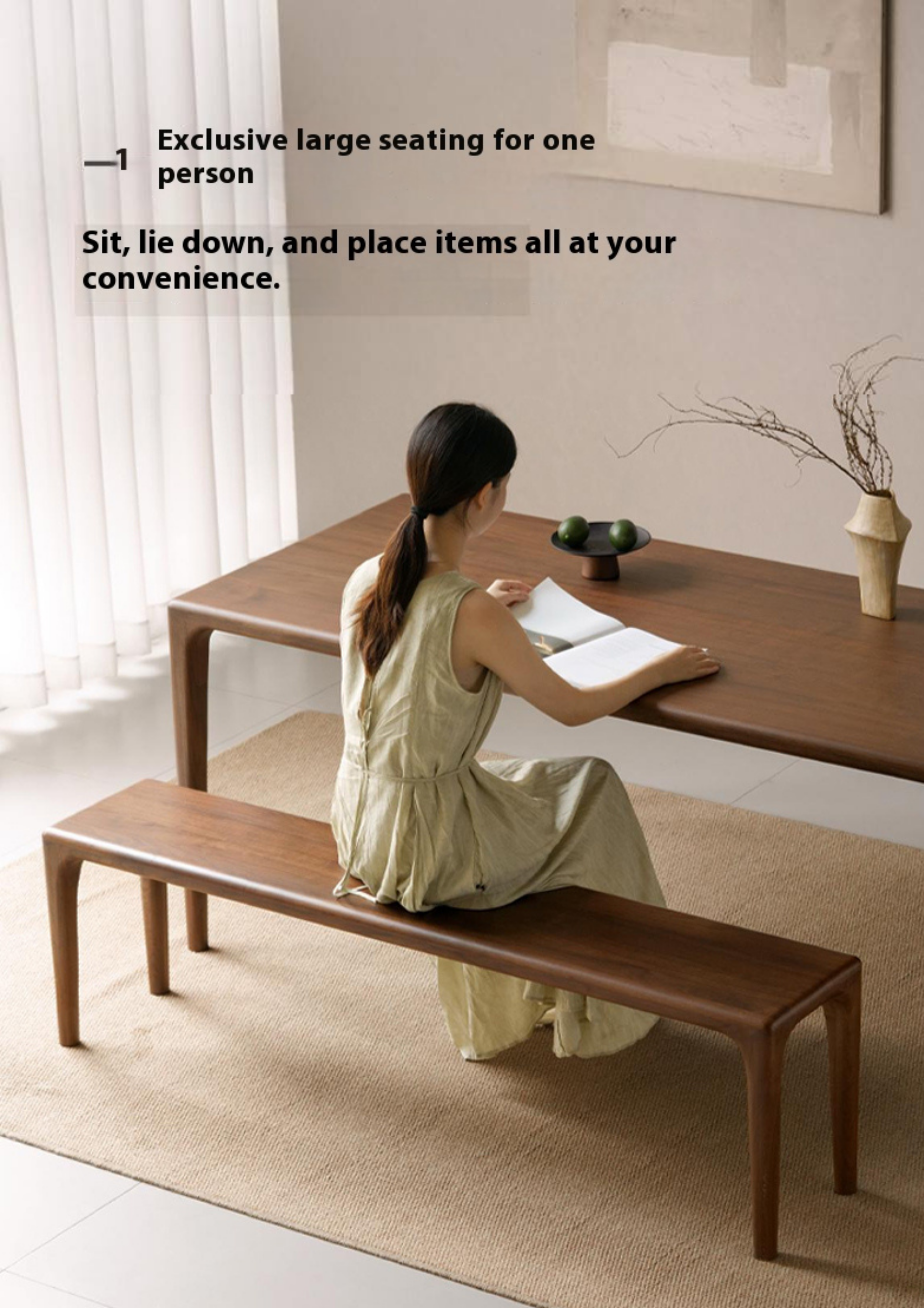 Black Walnut Solid Wood Light Luxury Style Bench