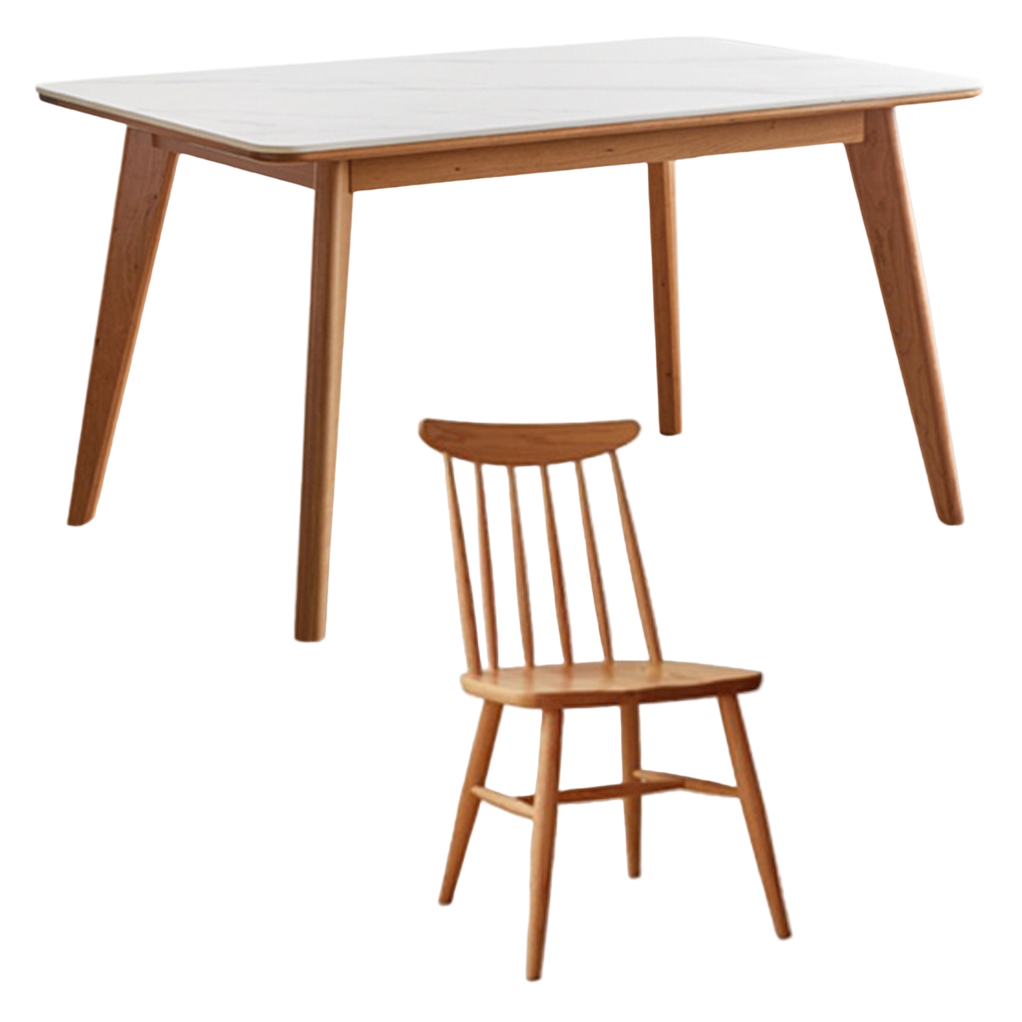 Cherry Solid Wood Retro Rock Plate Long Dining Table.