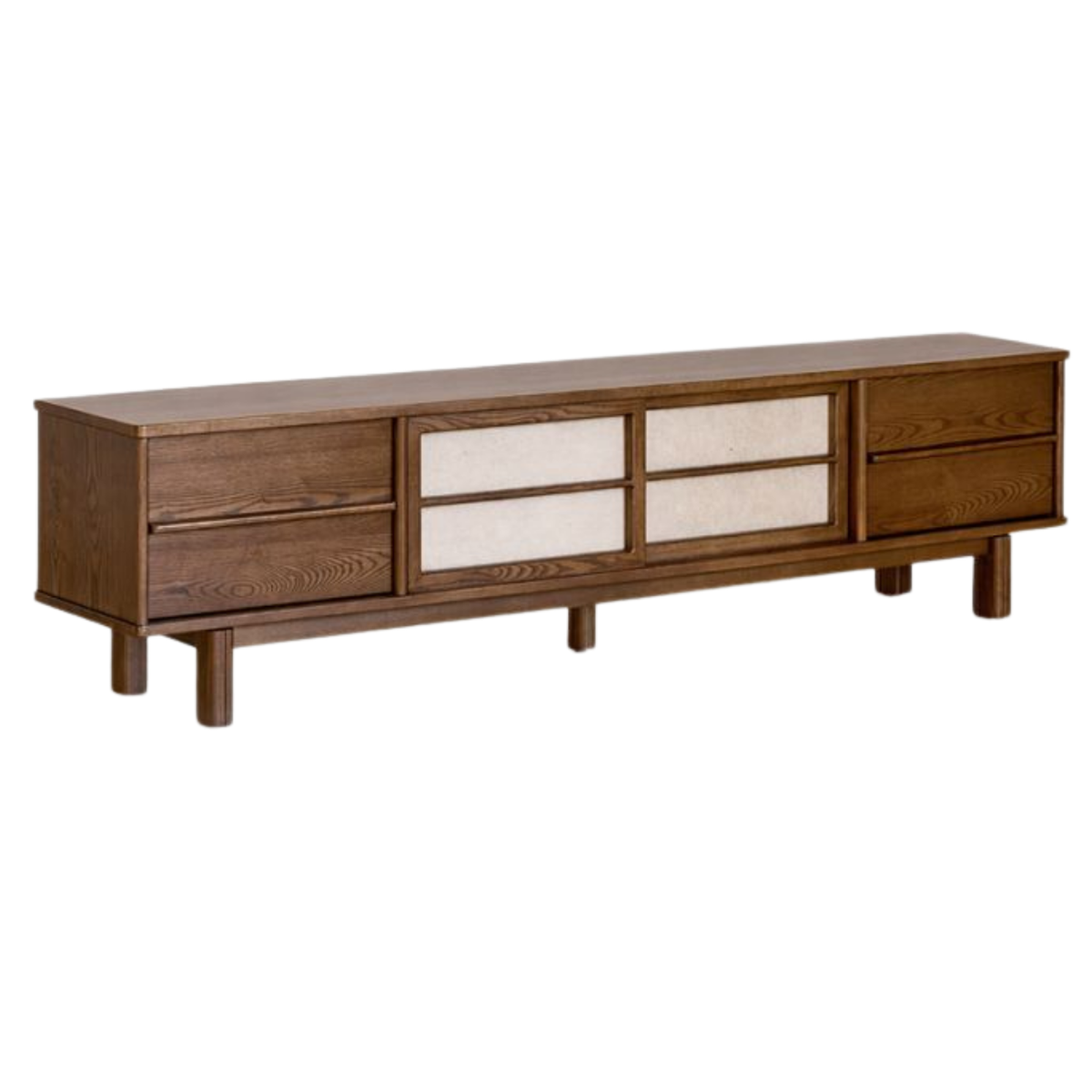 Ash Solid Wood Japanese Shoji-Style TV Console with LED Ambient Lighting