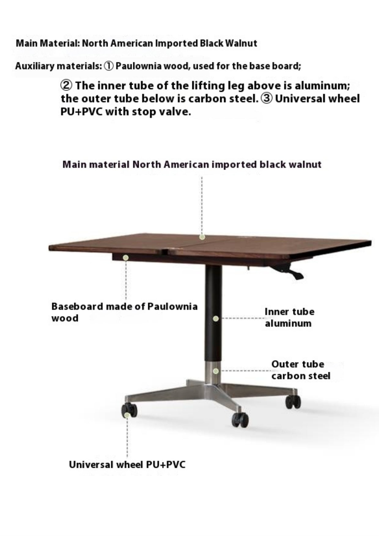 Black Walnut, Oak Solid Wood Rectangular Lift Side Table