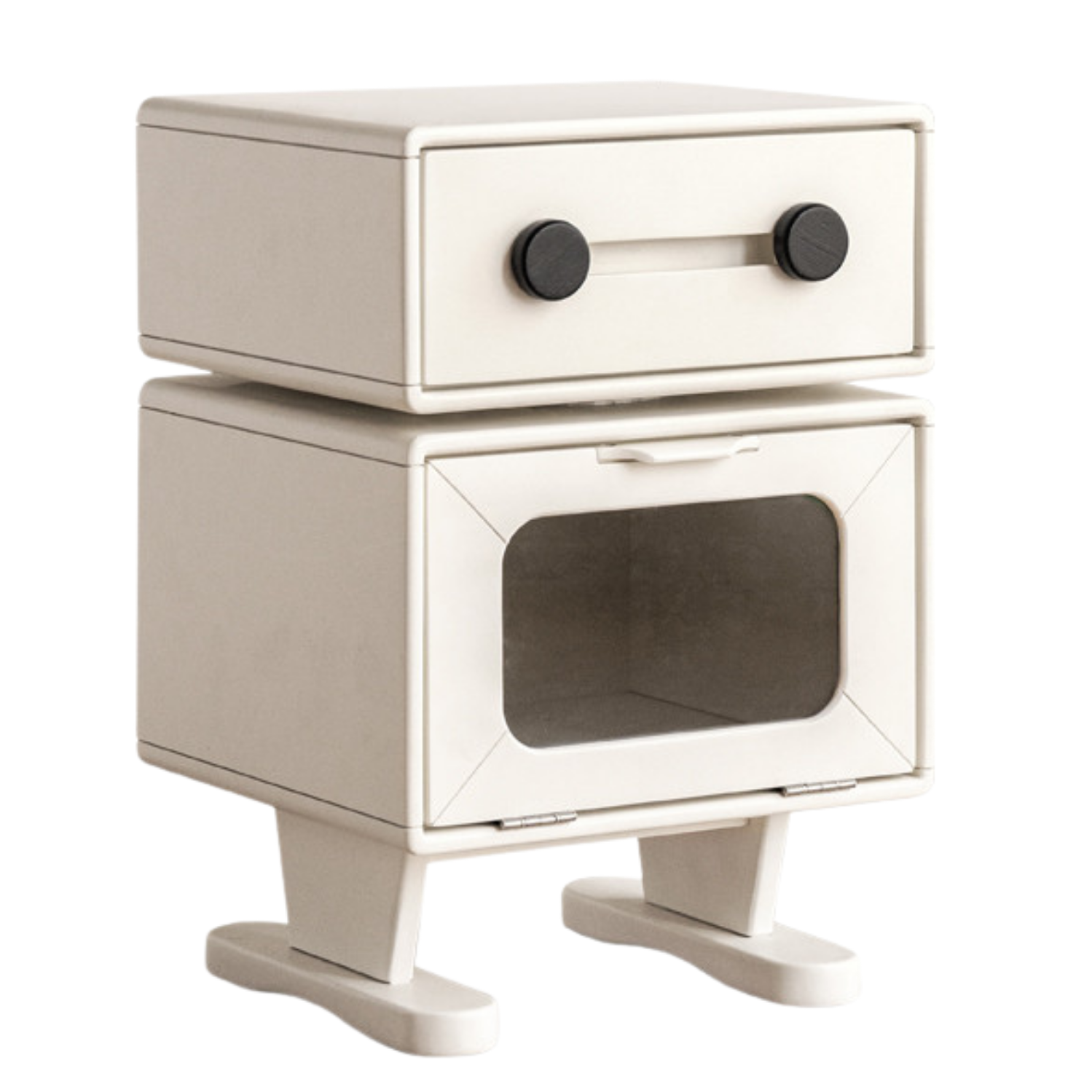 Solid Rubberwood, Oak Solid Wood Cream Style Nightstand.