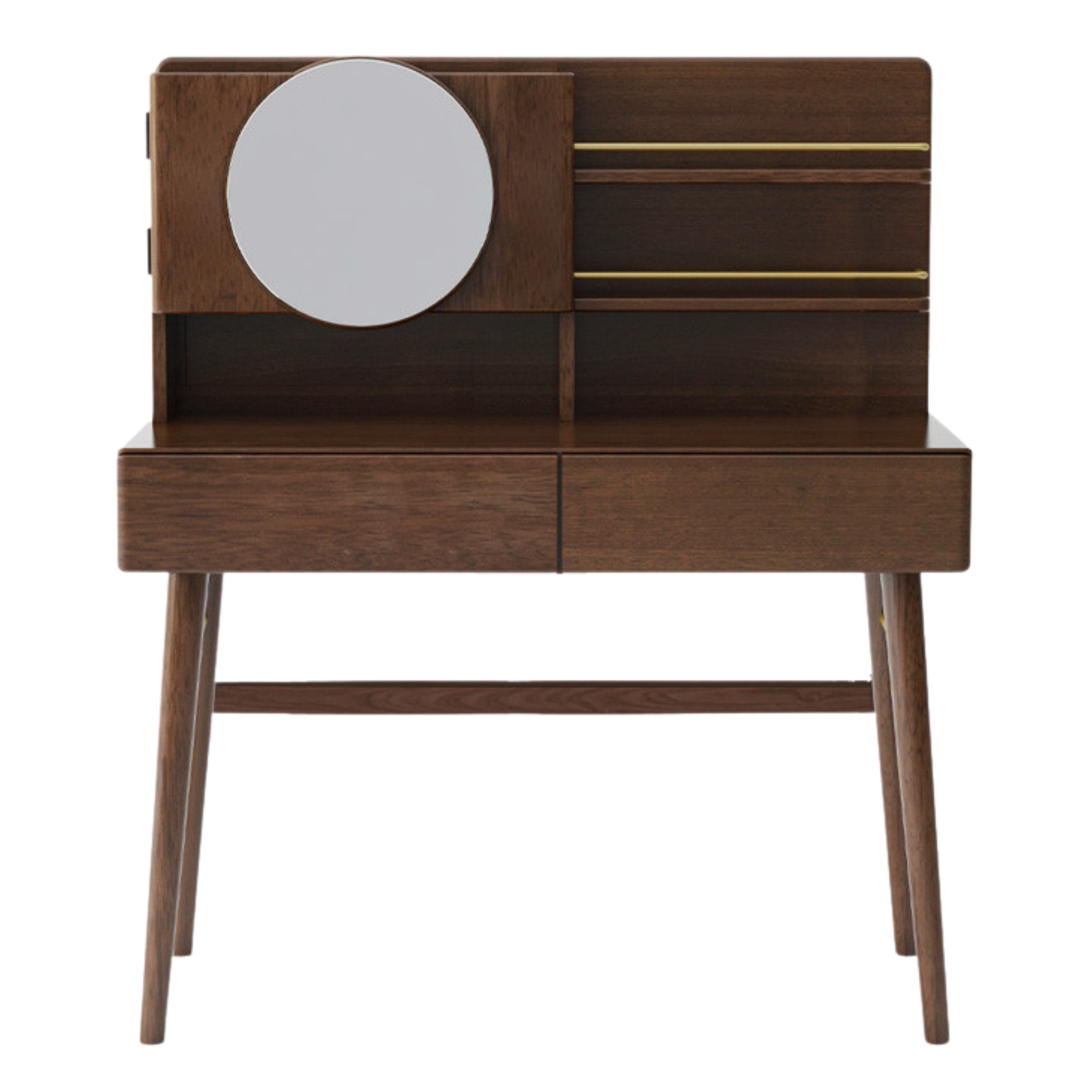 Black Walnut, Sandalwood Solid Wood Moon Makeup Mirror Vanity Table.