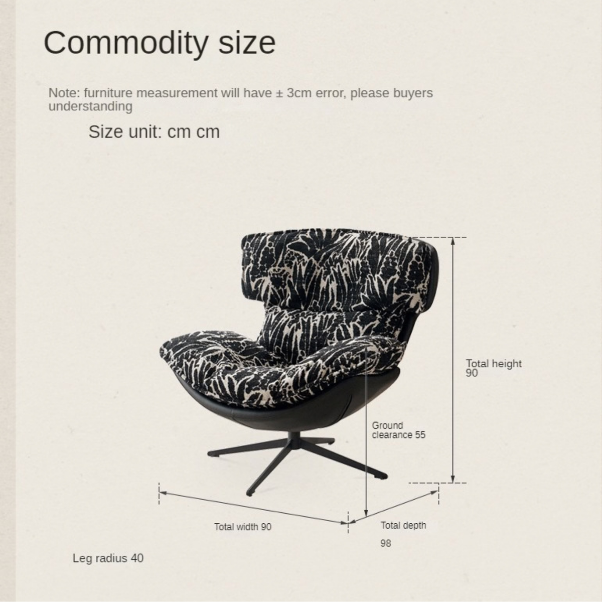 360° Swivel Egg Lounge Chair with Removable Jacquard Fabric Cushion