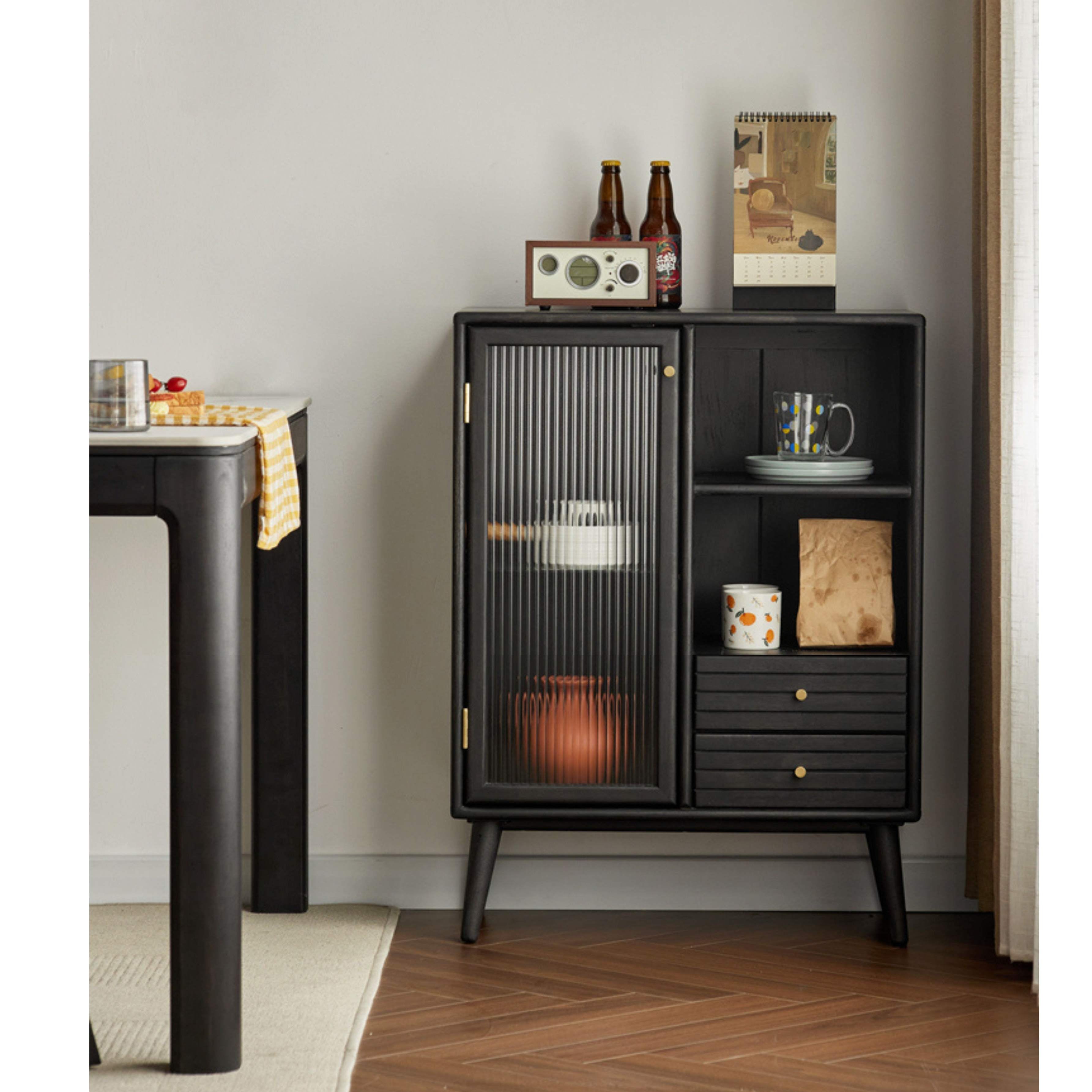 Rubber Solid Wood Nordic Black Modern Sideboard
