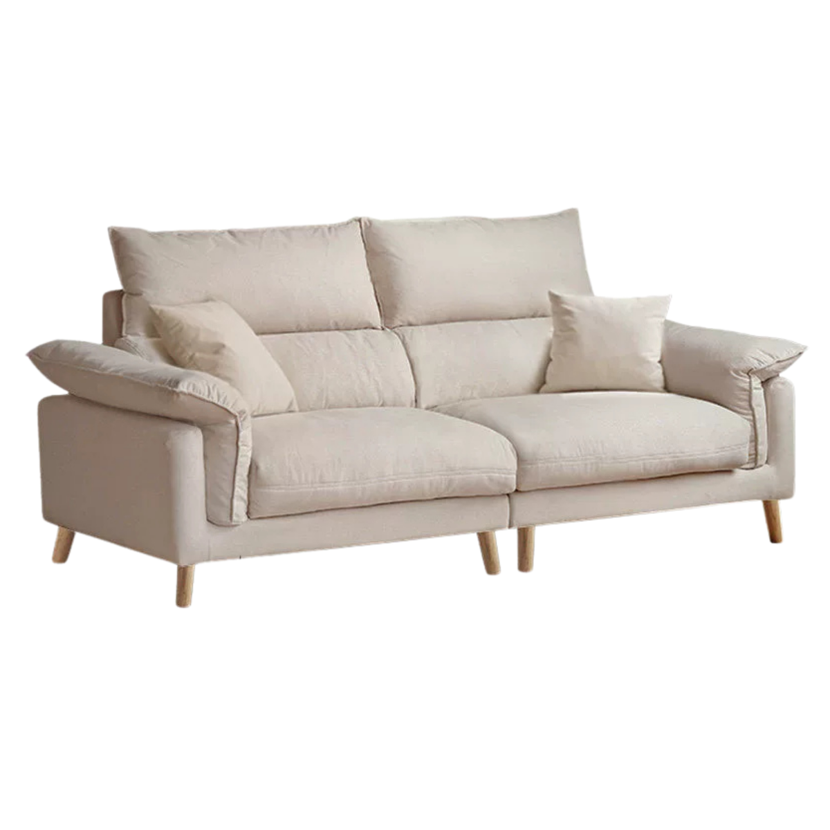 Deep-Seat Sofa with Down-Filled Cushions and Wood Legs-Genuine leather, fabric