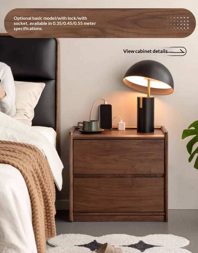 Ash Solid Wood Nightstand with Single Drawer and Open Shelf