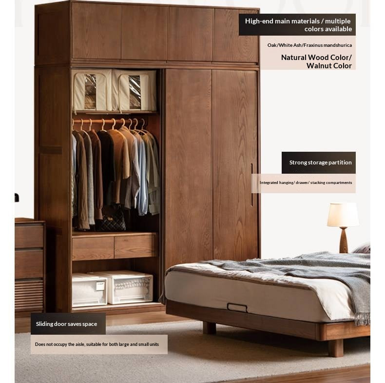 White Ash, Ash, Oak Solid Wood Wardrobe With Sliding Doors