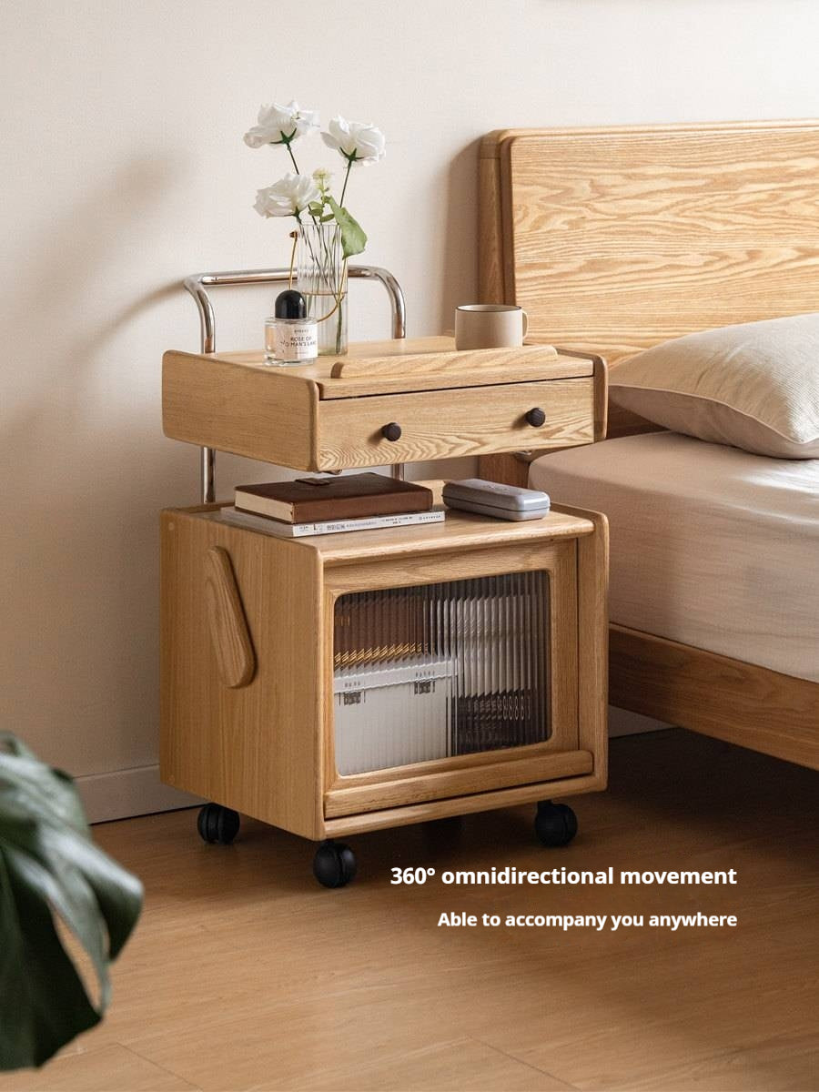 Ash Solid Wood Modern Style Mobile Side Table