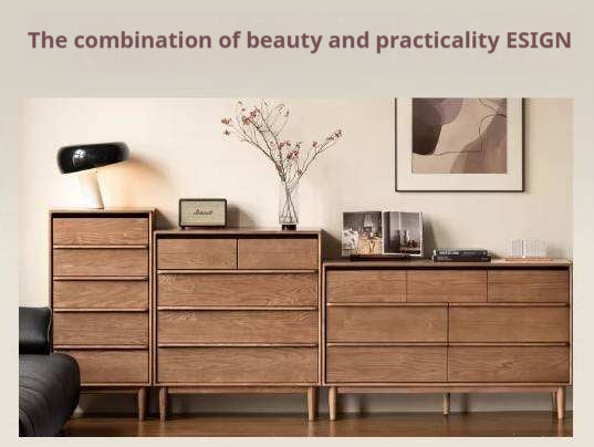 Ash Solid Wood Modern Side Cabinet with Shelved Interior