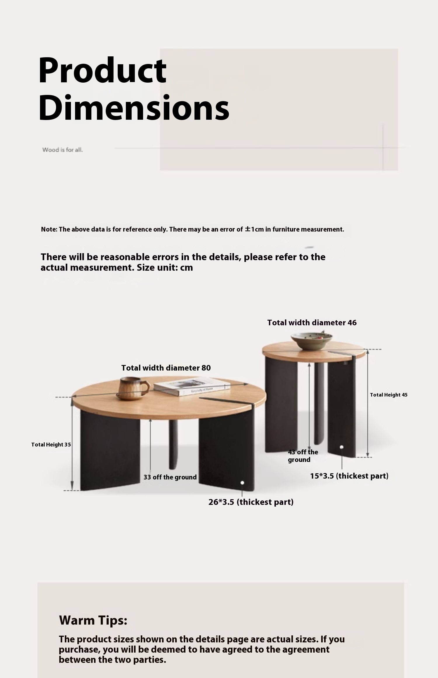 Oak Solid Wood Wabi-Sabi Style Creative Round Coffee Table.