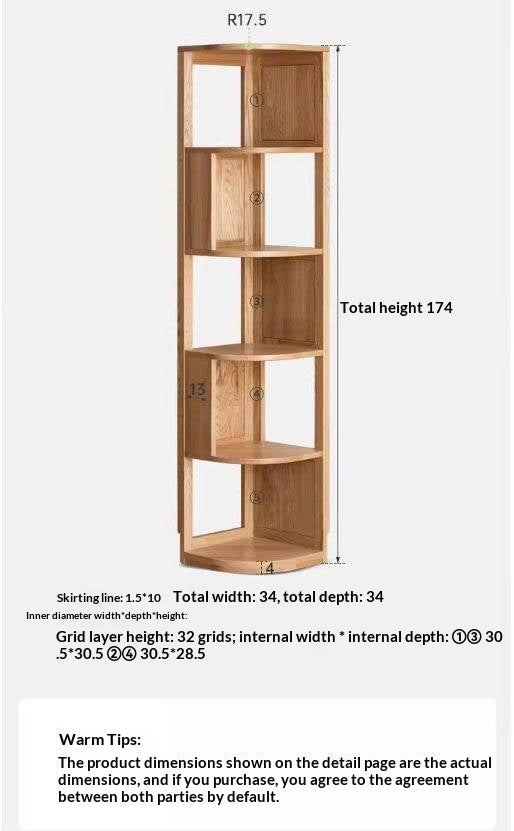 Solid Rubberwood, Oak, Ash Solid Wood Triangle Corner Bookshelf with Multi-Layer Shelving