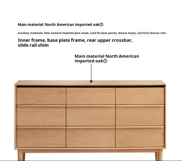 Oak, Ash Solid Wood Modern Storage Drawer Cabinet