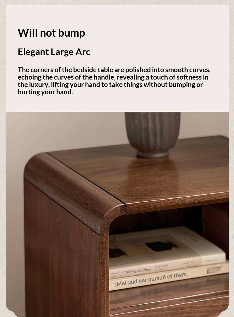 Black Walnut, Ash Solid Wood Modern Nightstand: