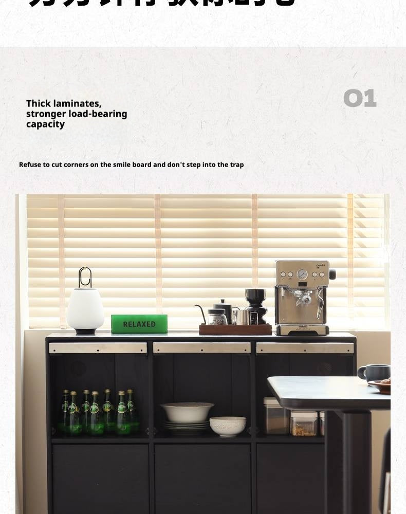 Oak Solid Wood Black Storage Combination Module Cabinet.