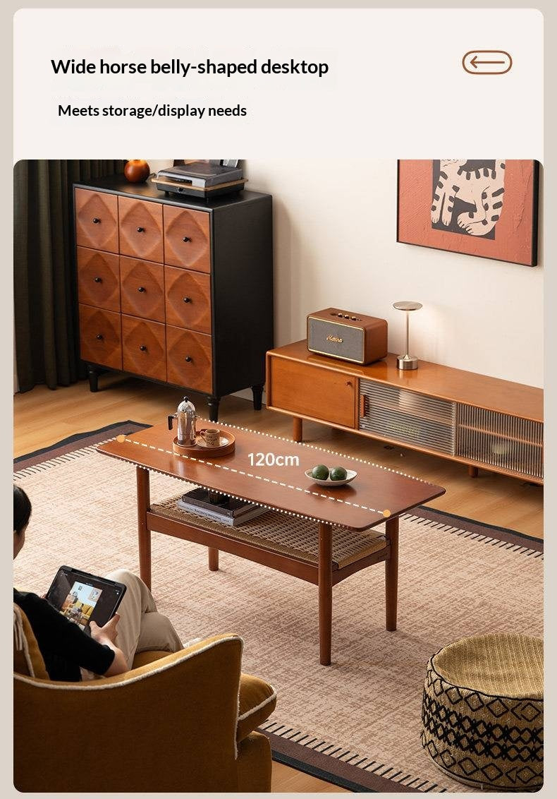 Poplar Solid Wood Coffee Table Vintage Style