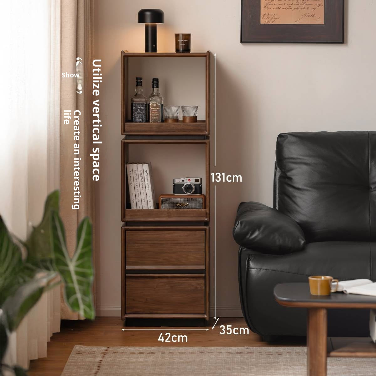 Black Walnut, Sandalwood Solid Wood Italian Light Luxury Bookshelf