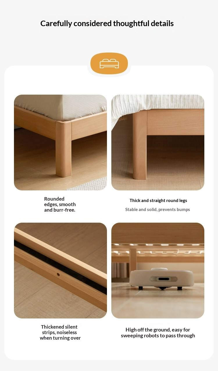 European Beech Solid Wood Platform Bed — Headboard-Free, Simple Design