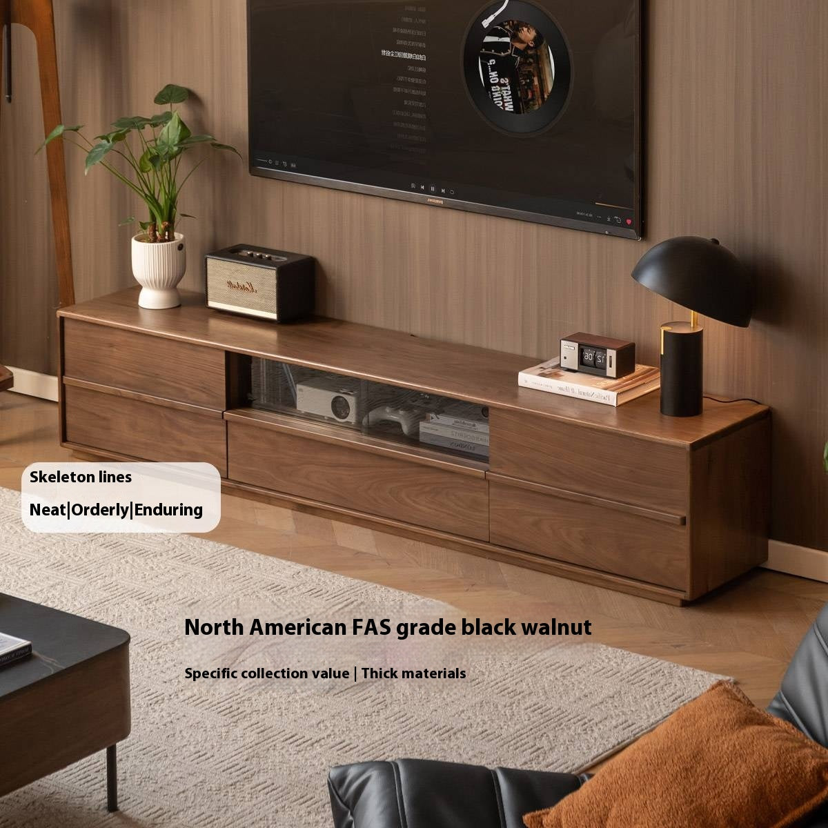Black Walnut Solid Wood TV Stand.