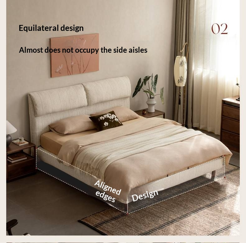 Fabric Beige Soft Bed Modern Style