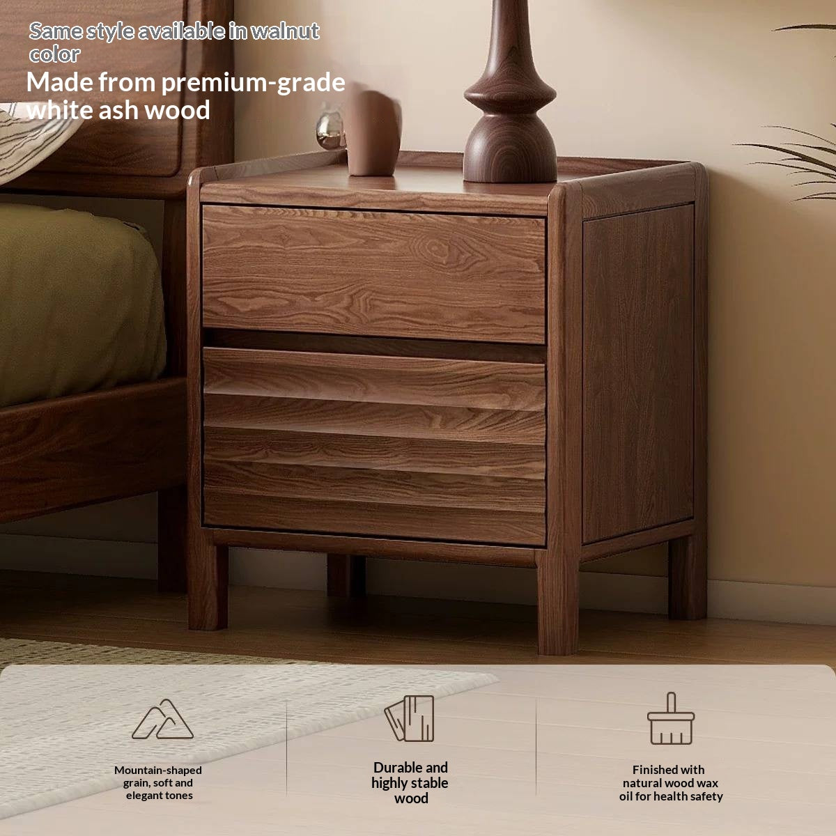 Ash Solid Wood Small Nightstand