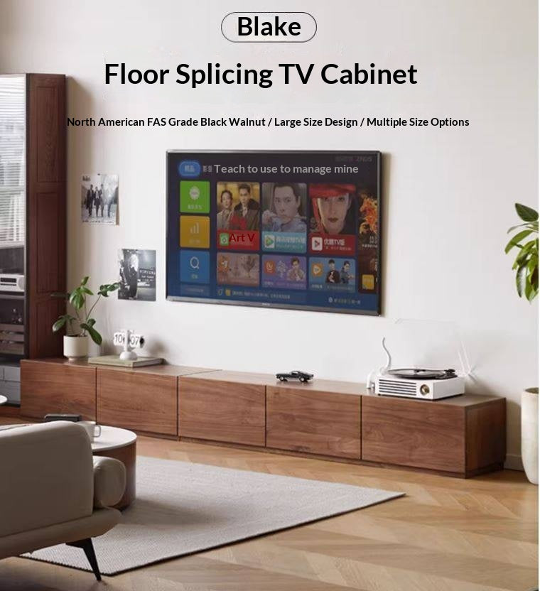 Black Walnut, Ash Solid Wood Floor Splicing Floor TV Cabinet.