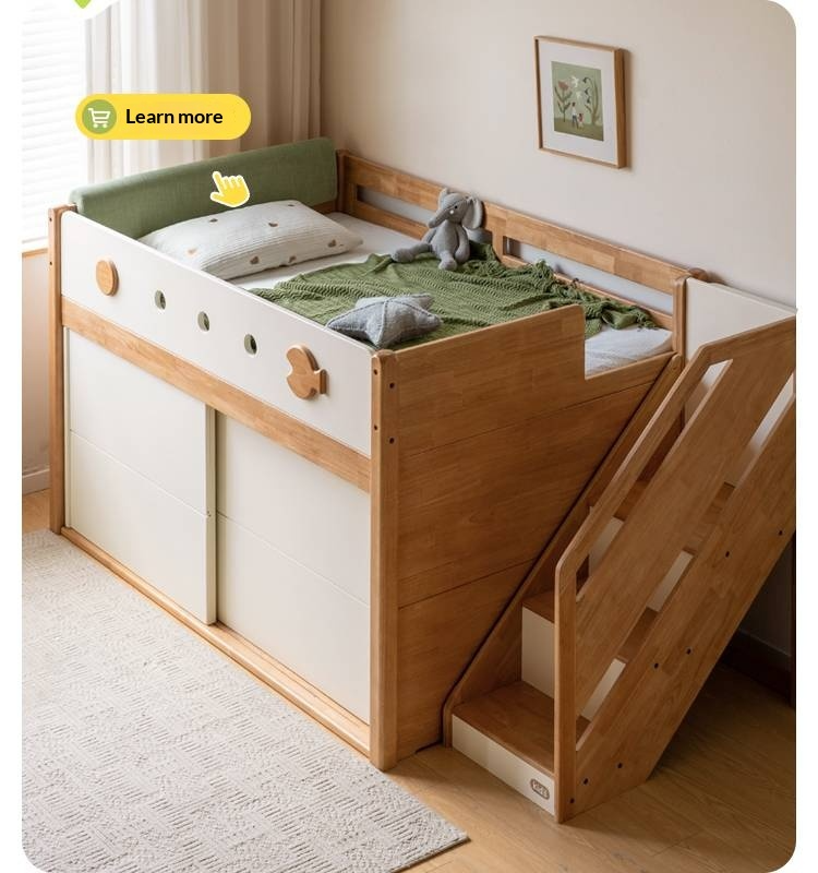Rubberwood Children's Solid Wood Multifunctional Storage Loft Bed
