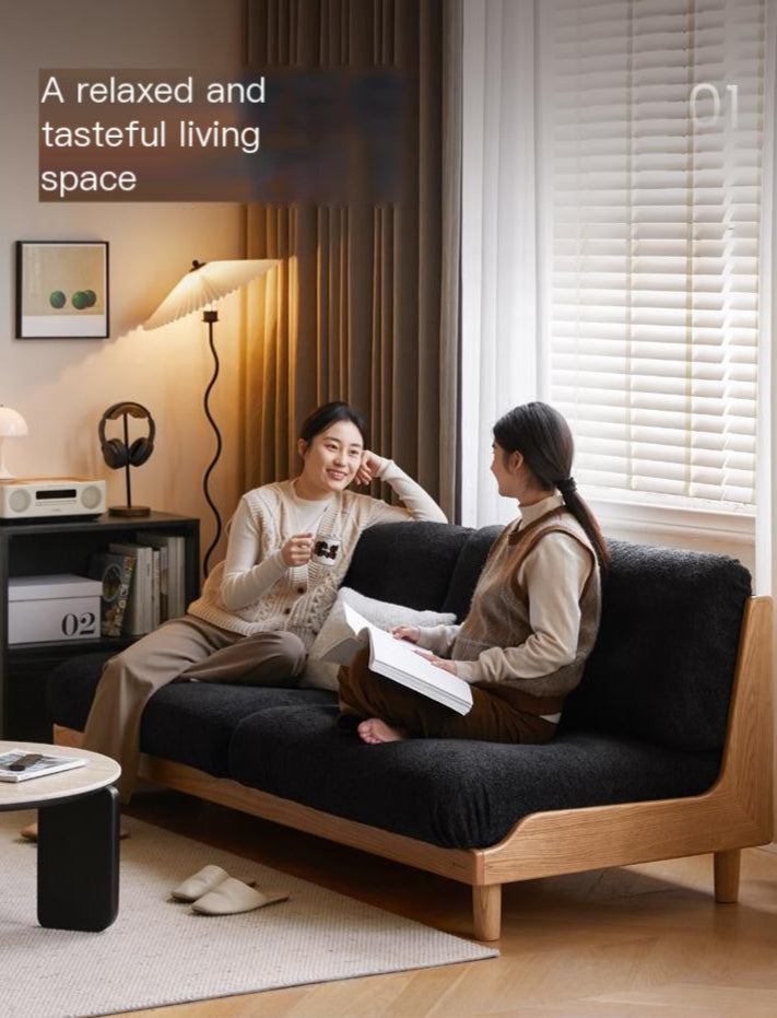 Oak, Ash Solid Wood Fabric Sofa with Deep Seat, Soft Cushion Design